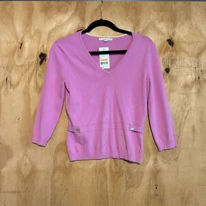 NWT Cutter & Buck Peony Purple Pink V-Neck Sweater Sz S Golf Country Club Preppy